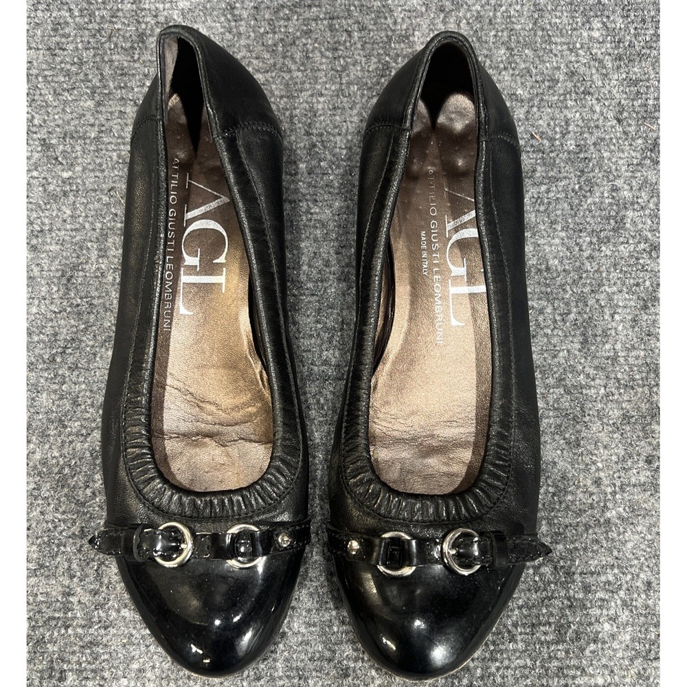 AGL Monika Shoes Ballet Flats Black Thin Belt Cap Toe Slip On Women's EU 39 US 9